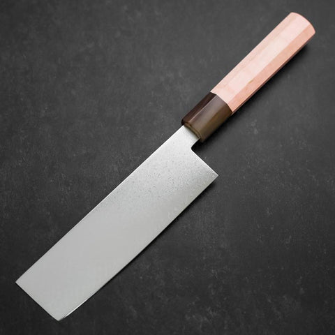 Nakiri VG-10 Damascus Buffalo Light Pink Maple Handle 170mm (6.7”)-[Musashi]-[Japanese-Kitchen-Knives]