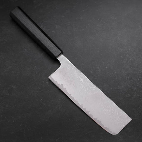 Nakiri VG-10 Damascus Dark Blue Urushi Handle 165mm (6.5”)-[Musashi]-[Japanese-Kitchen-Knives]