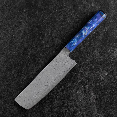 Nakiri VG-10 Damascus Ocean Blue Handle 165mm (6.5”)-[Musashi]-[Japanese-Kitchen-Knives]
