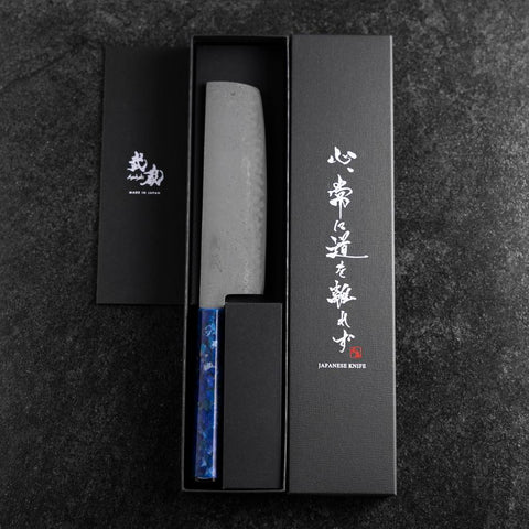 Nakiri VG-10 Damascus Ocean Blue Handle 165mm (6.5”)-[Musashi]-[Japanese-Kitchen-Knives]