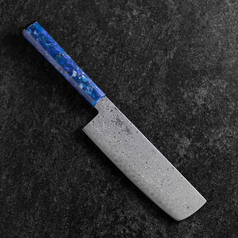 Nakiri VG-10 Damascus Ocean Blue Handle 165mm-[Musashi]-[Japanese-Kitchen-Knives]