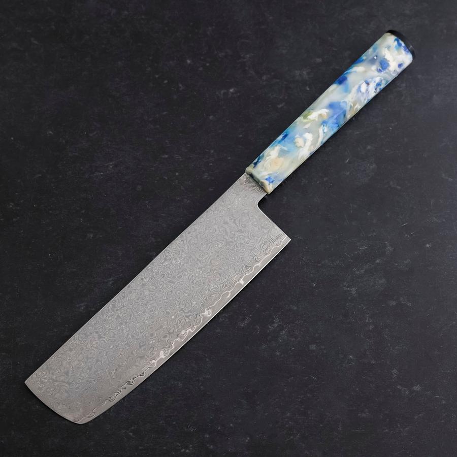Nakiri VG-10 Damascus Ocean Blue-White Mix Handle 165mm-[Musashi]-[Japanese-Kitchen-Knives]