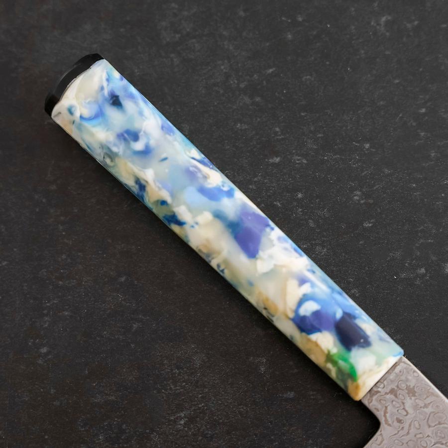 Nakiri VG-10 Damascus Ocean Blue-White Mix Handle 165mm-[Musashi]-[Japanese-Kitchen-Knives]