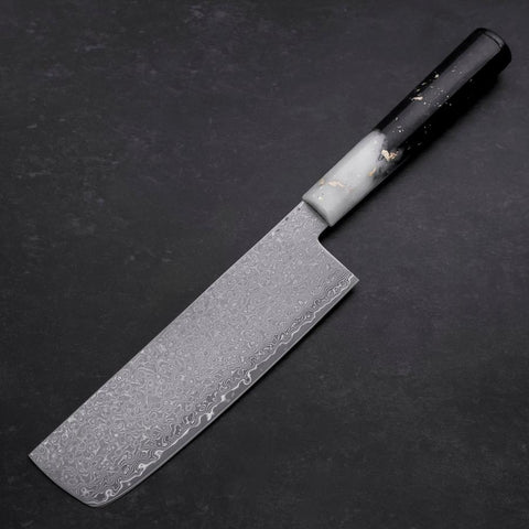 Nakiri VG-10 Damascus Ocean White Black Gold Handle 165mm (6.5”)-[Musashi]-[Japanese-Kitchen-Knives]