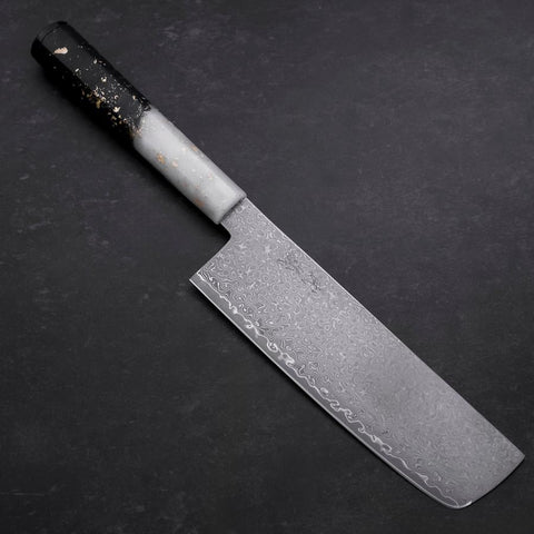 Nakiri VG-10 Damascus Ocean White Black Gold Handle 165mm (6.5”)-[Musashi]-[Japanese-Kitchen-Knives]