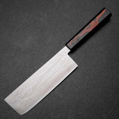 Nakiri VG-10 Damascus Yamanaka Black Urushi Handle 170mm-[Musashi]-[Japanese-Kitchen-Knives]
