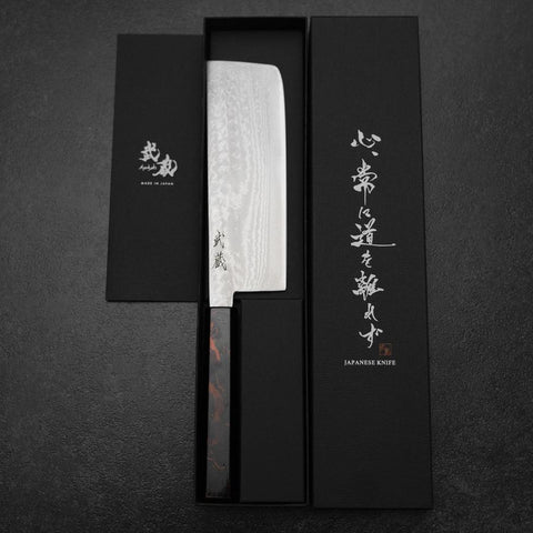 Nakiri VG-10 Damascus Yamanaka Black Urushi Handle 170mm-[Musashi]-[Japanese-Kitchen-Knives]