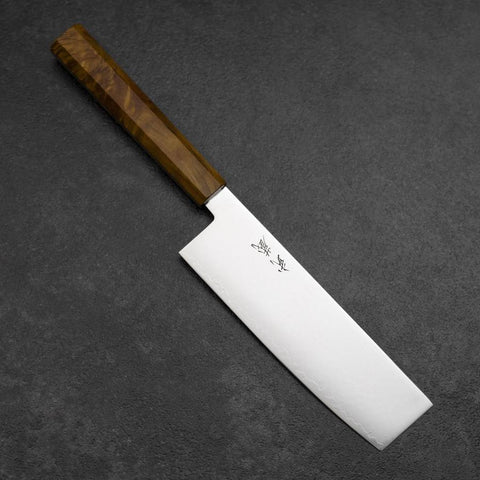 Nakiri VG-10 Damascus Yellow-Brown Birch Handle 170mm-[Musashi]-[Japanese-Kitchen-Knives]