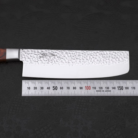 Nakiri VG-10 Mirror Tsuchime Damascus Mahogany Handle 165mm (6.5”)-[Musashi]-[Japanese-Kitchen-Knives]