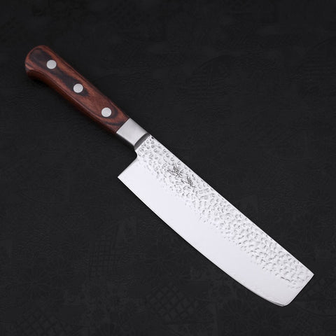 Nakiri VG-10 Mirror Tsuchime Damascus Mahogany Handle 165mm (6.5”)-[Musashi]-[Japanese-Kitchen-Knives]
