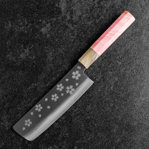 Nakiri VG-10 Polished Sakura Buffalo Dark Pink Maple Handle 165mm-[Musashi]-[Japanese-Kitchen-Knives]