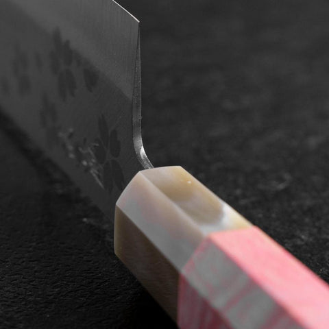 Nakiri VG-10 Polished Sakura Buffalo Dark Pink Maple Handle 165mm-[Musashi]-[Japanese-Kitchen-Knives]