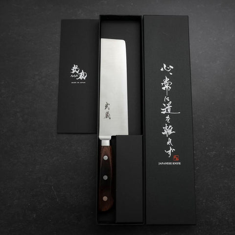 Nakiri VG-10 Polished Western Mahogany Handle 170mm (6.7”)-[Musashi]-[Japanese-Kitchen-Knives]