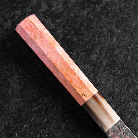 Nakiri VG-10 Tsuchime Damascus Buffalo Dark Pink Maple Handle 170mm (6.7”)-[Musashi]-[Japanese-Kitchen-Knives]