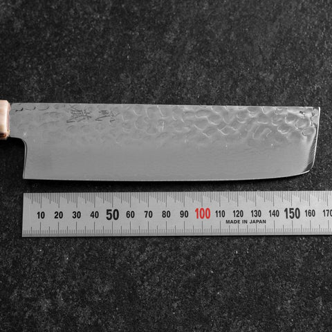 Nakiri VG-10 Tsuchime Damascus Buffalo Dark Pink Maple Handle 170mm (6.7”)-[Musashi]-[Japanese-Kitchen-Knives]