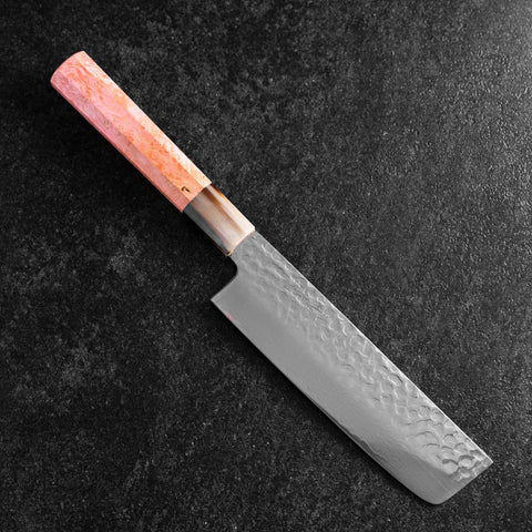 Nakiri VG-10 Tsuchime Damascus Buffalo Dark Pink Maple Handle 170mm (6.7”)-[Musashi]-[Japanese-Kitchen-Knives]