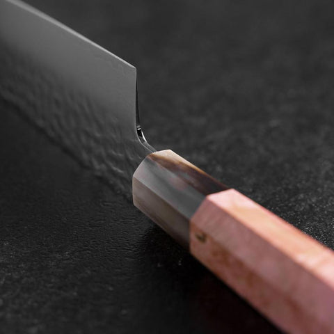 Nakiri VG-10 Tsuchime Damascus Buffalo Dark Pink Maple Handle 170mm-[Musashi]-[Japanese-Kitchen-Knives]