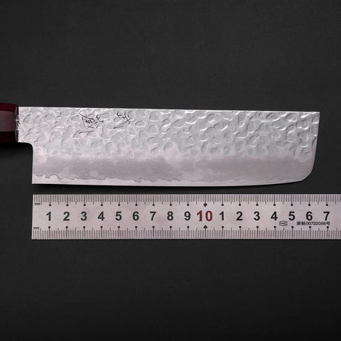 Nakiri VG-10 Tsuchime Damascus Cherry Grey Handle 165mm-[Musashi]-[Japanese-Kitchen-Knives]