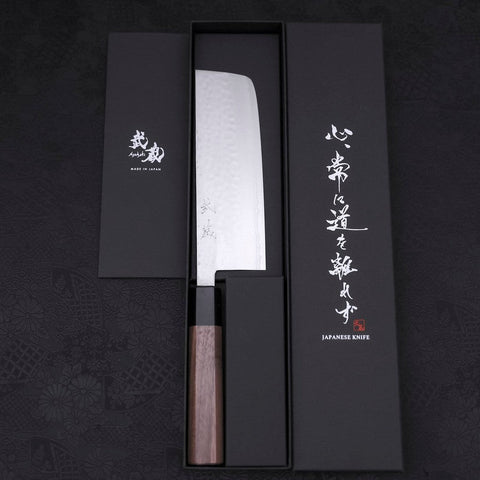 Nakiri VG-10 Tsuchime Damascus Walnut Handle 165mm (6.5”)-[Musashi]-[Japanese-Kitchen-Knives]
