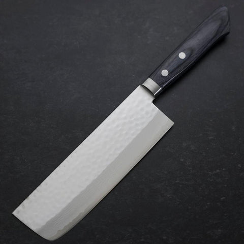 Nakiri VG-10 Tsuchime Damascus Western Blue Handle 165mm (6.5”)-[Musashi]-[Japanese-Kitchen-Knives]