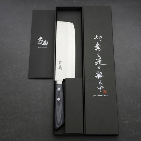 Nakiri VG-10 Tsuchime Damascus Western Blue Handle 165mm (6.5”)-[Musashi]-[Japanese-Kitchen-Knives]
