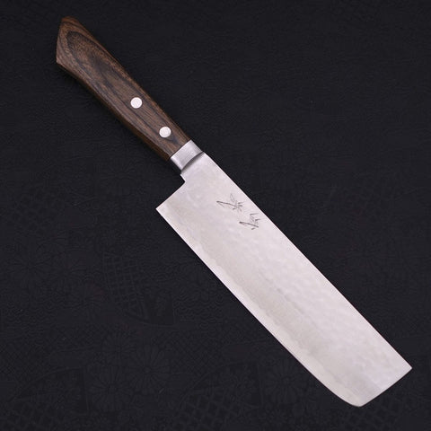 Nakiri VG-10 Tsuchime Damascus Western Brown Handle 165mm (6.5”)-[Musashi]-[Japanese-Kitchen-Knives]