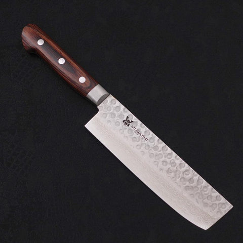 Nakiri VG-10 Tsuchime Damascus Western Handle 165mm (6.5”)-[Musashi]-[Japanese-Kitchen-Knives]