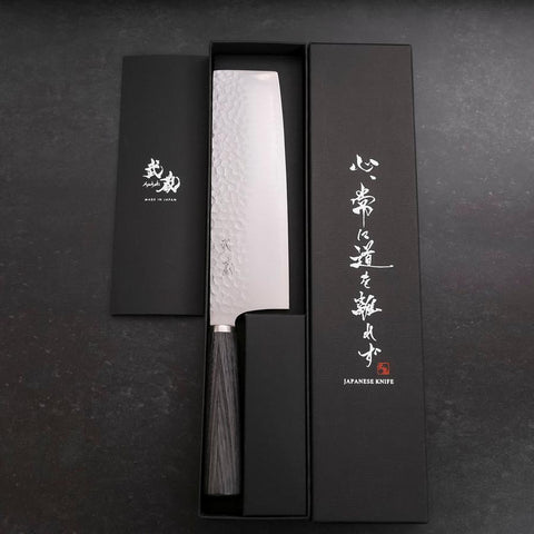 Nakiri VG-10 Tsuchime Oval Charcoal Handle 180mm (7”)-[Musashi]-[Japanese-Kitchen-Knives]
