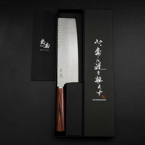 Nakiri VG-10 Tsuchime Oval Mahogany Handle 180mm (7”)-[Musashi]-[Japanese-Kitchen-Knives]
