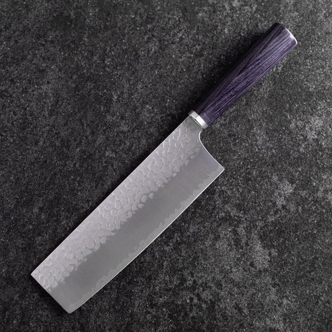 Nakiri VG-10 Tsuchime Oval Purple Handle 180mm-[Musashi]-[Japanese-Kitchen-Knives]