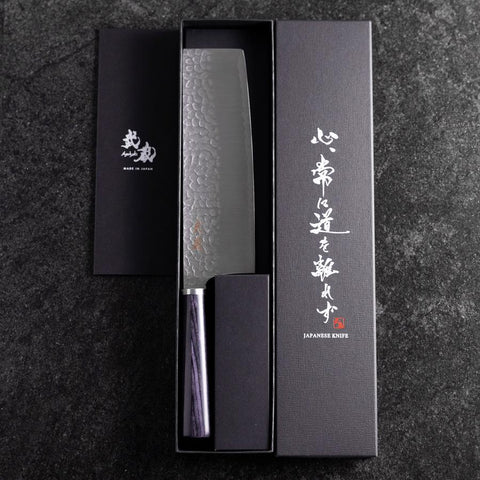 Nakiri VG-10 Tsuchime Oval Purple Handle 180mm-[Musashi]-[Japanese-Kitchen-Knives]