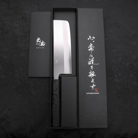 Nakiri White Steel #1 Polished Black Ishime Urushi Handle 165mm (6.5”)-[Musashi]-[Japanese-Kitchen-Knives]