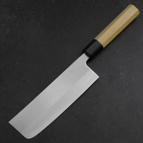 Nakiri White Steel #1 Stainless Clad Buffalo Magnolia Handle 165mm (6.5”)-[Musashi]-[Japanese-Kitchen-Knives]