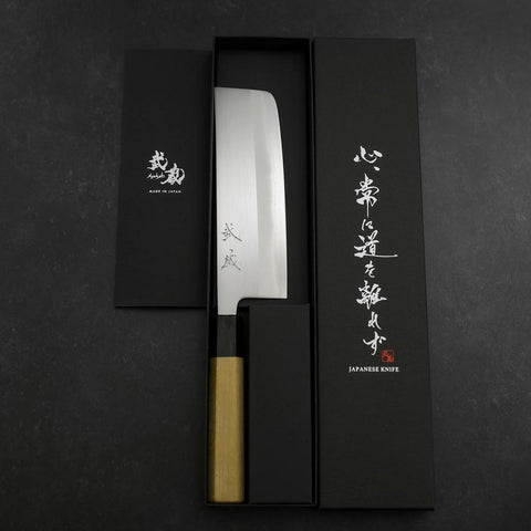 Nakiri White Steel #1 Stainless Clad Buffalo Magnolia Handle 165mm (6.5”)-[Musashi]-[Japanese-Kitchen-Knives]
