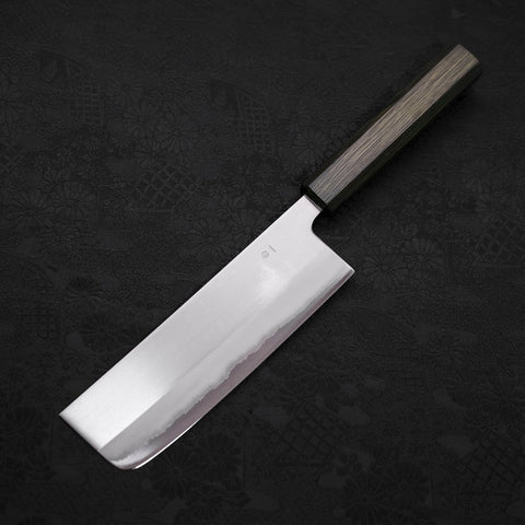 Nakiri White Steel #1 Stainless Clad Polished Green Urushi Handle 165mm (6.5”)-[Musashi]-[Japanese-Kitchen-Knives]
