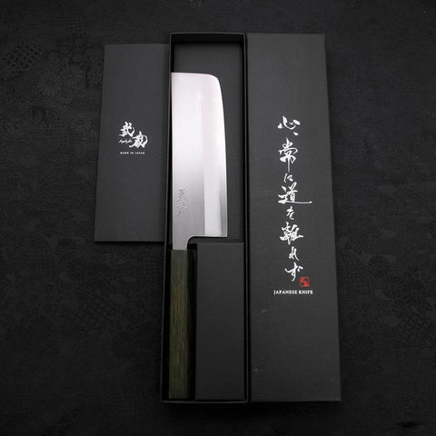 Nakiri White Steel #1 Stainless Clad Polished Green Urushi Handle 165mm (6.5”)-[Musashi]-[Japanese-Kitchen-Knives]