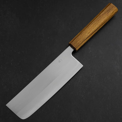 Nakiri White Steel #1 Stainless Clad Polished Oak Handle 165mm (6.5”)-[Musashi]-[Japanese-Kitchen-Knives]