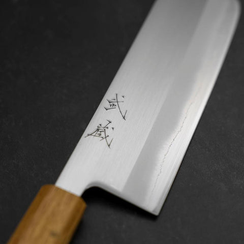 Nakiri White Steel #1 Stainless Clad Polished Oak Handle 165mm (6.5”)-[Musashi]-[Japanese-Kitchen-Knives]