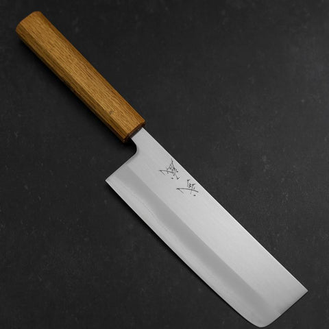 Nakiri White Steel #1 Stainless Clad Polished Oak Handle 165mm (6.5”)-[Musashi]-[Japanese-Kitchen-Knives]