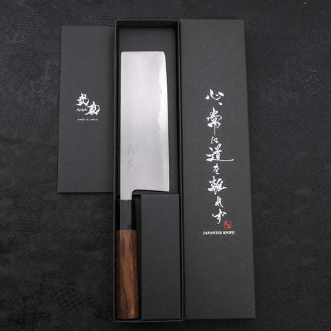 Nakiri White Steel #2 Kasumi Buffalo Teak Handle 165mm (6.5”)-[Musashi]-[Japanese-Kitchen-Knives]