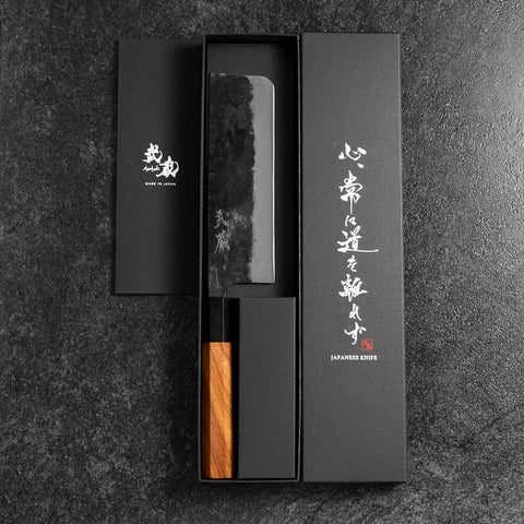 Nakiri White Steel #2 Kurouchi Buffalo Bubinga Handle 165mm-[Musashi]-[Japanese-Kitchen-Knives]