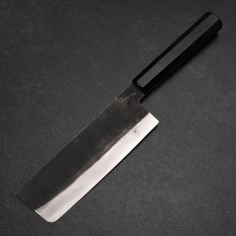 Nakiri White Steel #2 Kurouchi Chokin Sakura-Fuji Buffalo Ebony Handle 165mm-[Musashi]-[Japanese-Kitchen-Knives]