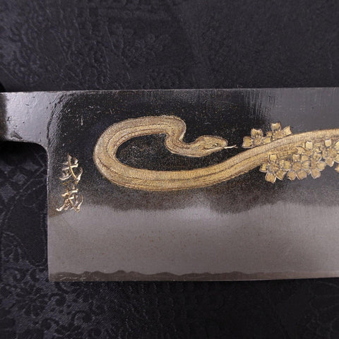 Nakiri White Steel #2 Kurouchi Chokin Snake-Sakura Buffalo Ebony Handle 165mm (6.5”)-[Musashi]-[Japanese-Kitchen-Knives]