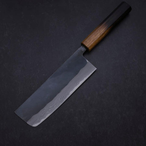 Nakiri White Steel #2 Kurouchi Damascus Yaki Urushi Handle 165mm (6.5”)-[Musashi]-[Japanese-Kitchen-Knives]