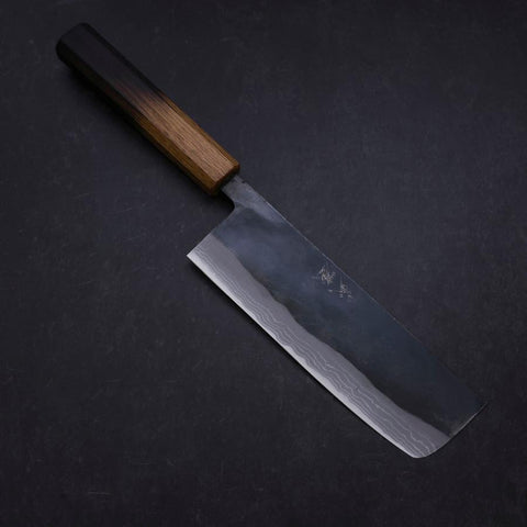 Nakiri White Steel #2 Kurouchi Damascus Yaki Urushi Handle 165mm (6.5”)-[Musashi]-[Japanese-Kitchen-Knives]
