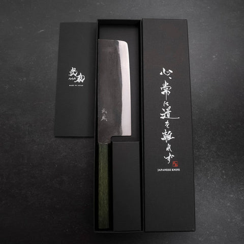 Nakiri White Steel #2 Kurouchi Green Urushi Handle 165mm (6.5”)-[Musashi]-[Japanese-Kitchen-Knives]