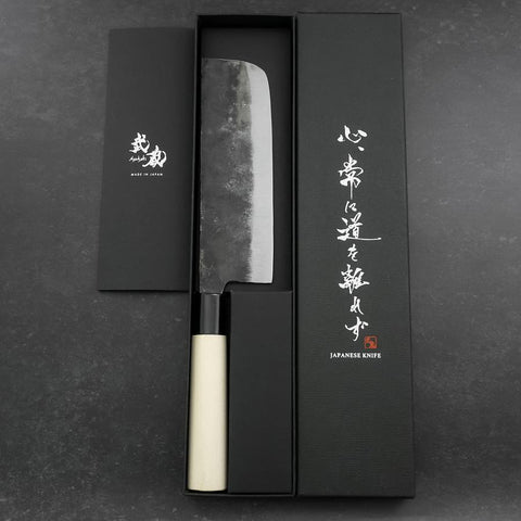 Nakiri White Steel #2 Kurouchi Magnolia Handle 165mm (6.5”)-[Musashi]-[Japanese-Kitchen-Knives]