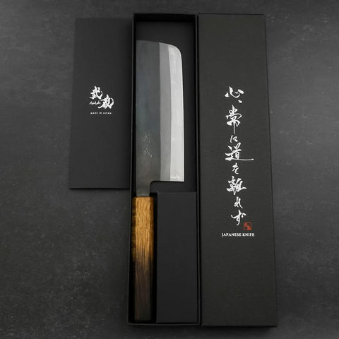 Nakiri White Steel #2 Kurouchi Yaki Urushi Handle 165mm (6.5”)-[Musashi]-[Japanese-Kitchen-Knives]