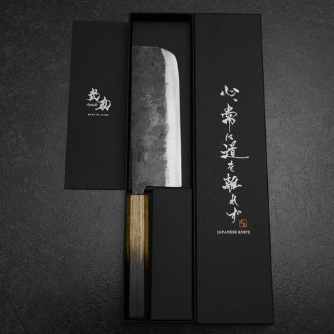 Nakiri White Steel #2 Kurouchi Yaki Urushi Handle 165mm (6.5”)-[Musashi]-[Japanese-Kitchen-Knives]