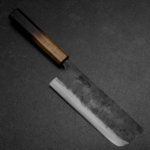 Nakiri White Steel #2 Kurouchi Yaki Urushi Handle 165mm (6.5”)-[Musashi]-[Japanese-Kitchen-Knives]